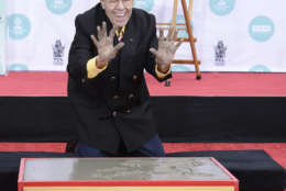 Actor and comedian Jerry Lewis is honored with a hand and footprint ceremony at TCL Chinese Theatre on Saturday, April 12, 2014 in Los Angeles. (Photo by Dan Steinberg/Invision/AP Images)