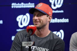 Nats pitcher Max Scherzer and his wife Erica are funding all adoption fees at the Humane Rescue Alliance through Sunday Sept. 3 to encourage adoptions so the Rescue Alliance can make space for animals being relocated from Texas due to Hurricane Harvey. (AP Photo/Nick Wass)