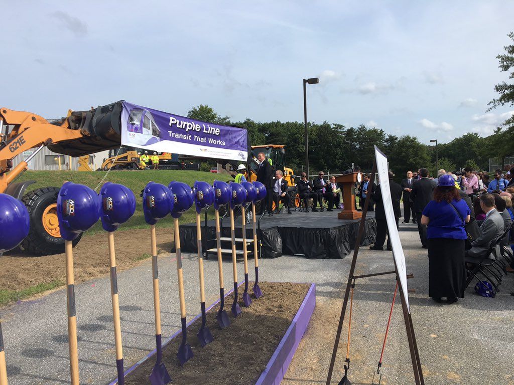 A groundbreaking ceremony for the Purple Line on Monday marked the start of the long-awaited construction project, scheduled to take about five years. (WTOP/Max Smith)