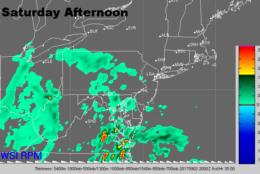 Saturday afternoon radar. (Courtesy: The Weather Company)