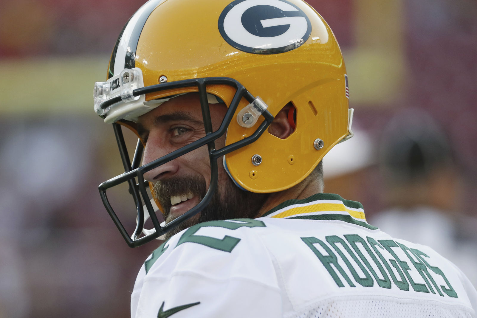 Green Bay Packers quarterback Aaron Rodgers (12) warms up before an NFL preseason football game against the Washington Redskins in Landover, Md., Saturday, Aug. 19, 2017. (AP Photo/Alex Brandon)