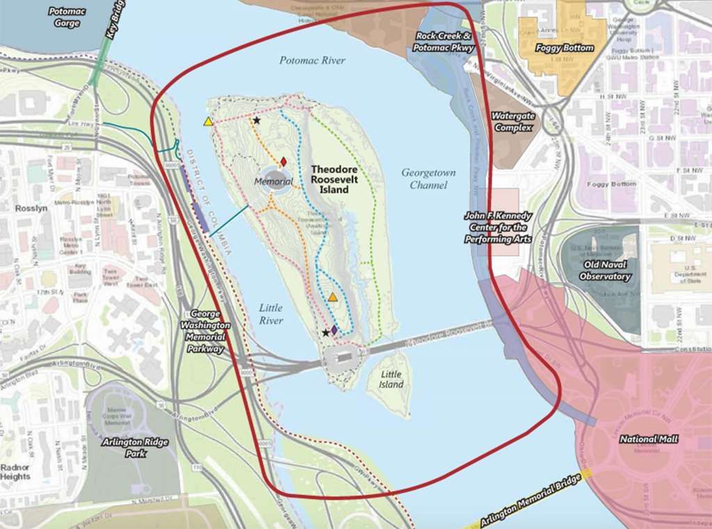 The Roosevelt Island project area via NPS presentation. (National Park Service)