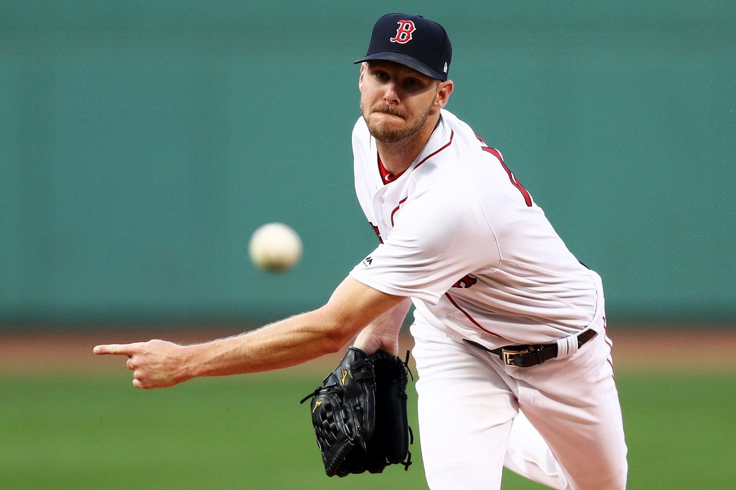 BOSTON, MA - AUGUST 1: Chris Sale #41 of the Boston Red Sox pitches against the Cleveland Indians during the first inning at Fenway Park on August 1, 2017 in Boston, Massachusetts. (Photo by Maddie Meyer/Getty Images)