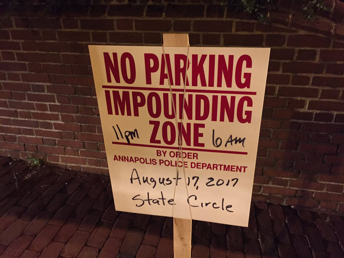 A sign from the construction work at the Maryland State House when they tore down the statue of former Supreme Court Chief Justice Roger Taney. (WTOP/John Domen)