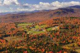 "Aerial view of fall foliage, Stowe, Vermont, USA"