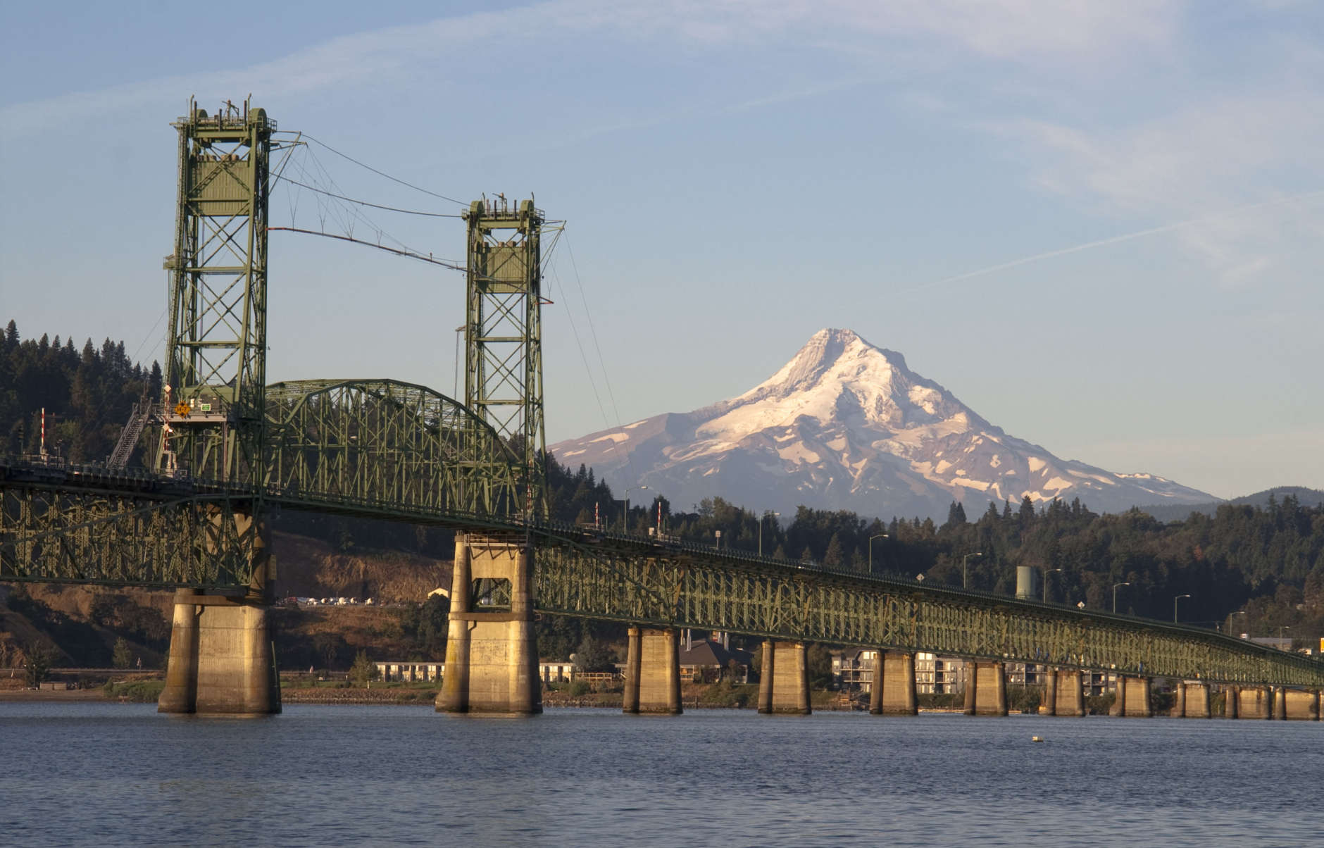 The draw bridge takes you across the Columbia River to Hood River Oregon in the Shadow of Mt Hood