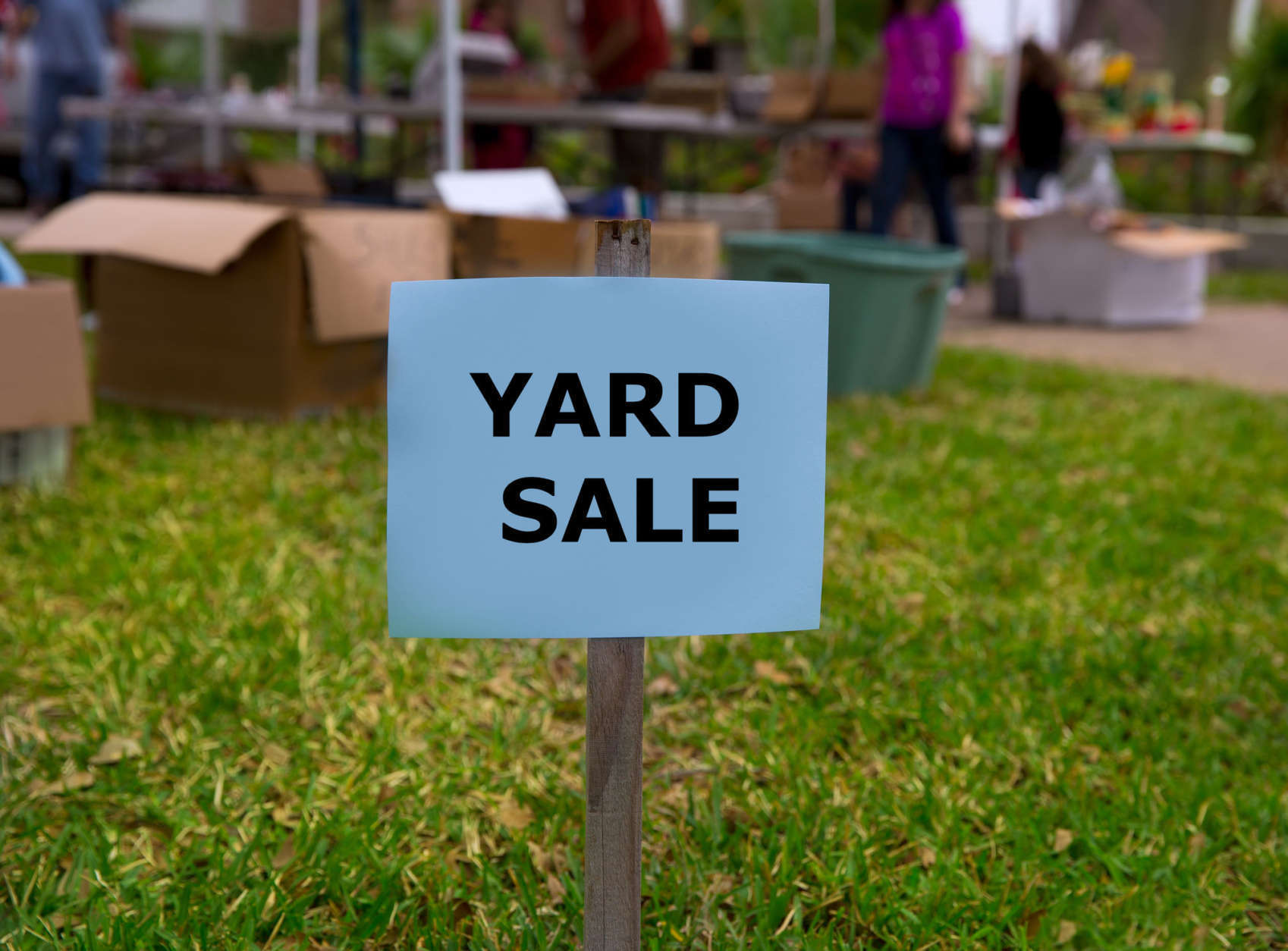 Yard sale in an american weekend on the green lawn