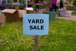 Yard sale in an american weekend on the green lawn