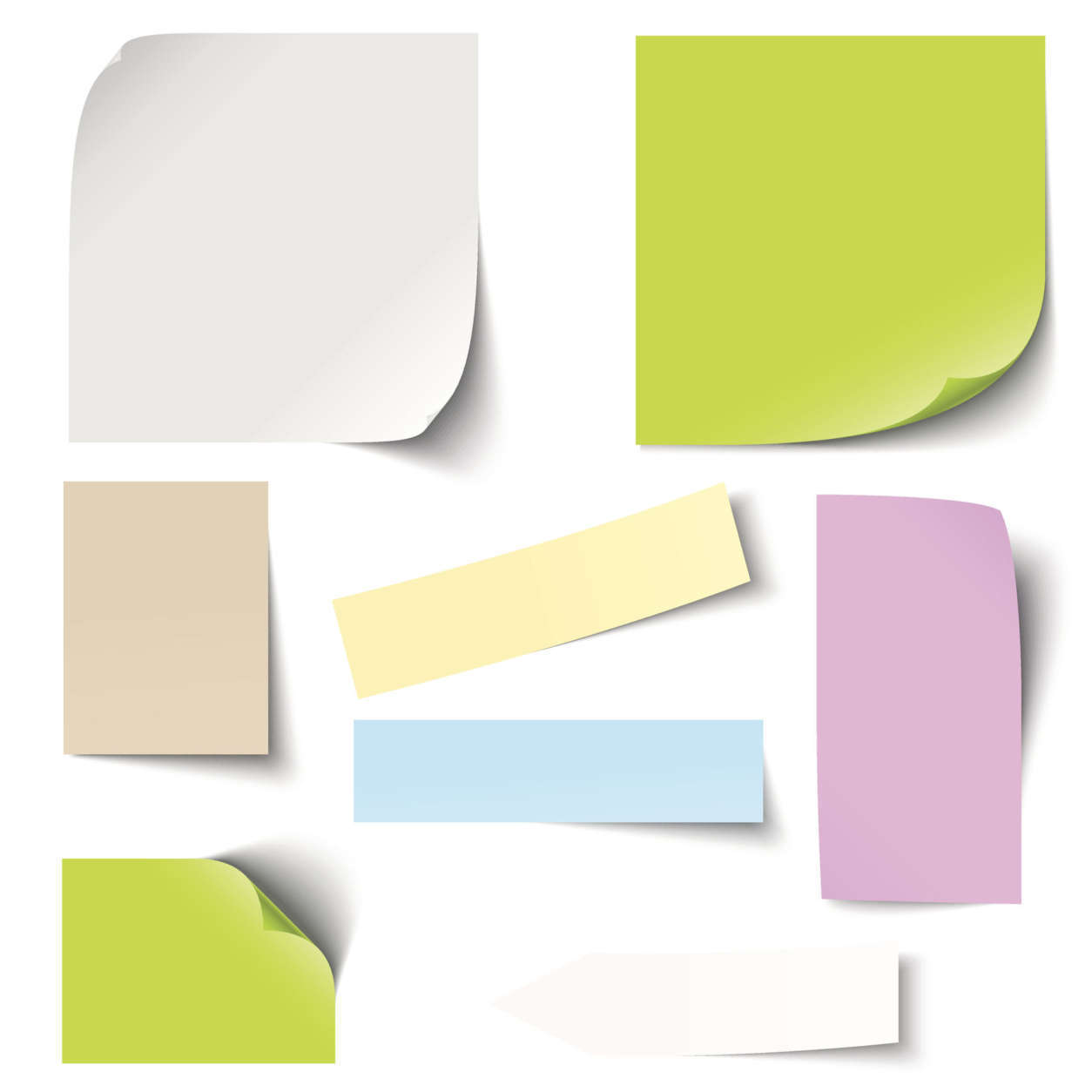 collection of different colored sticky notes with shadow
