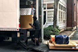 Movers near off-campus housing at the University of Virginia. This weekend is move-in weekend and a return to normality for the town after last weekend's deadly white-supremacist rallies. (WTOP/Neal Augenstein)