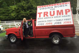Alice Butler-Short of Virginia Women for Trump with her 1993 F-150 which she bought for the campaign and named "The Donald." (WTOP/Michelle Basch)