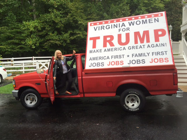 Alice Butler-Short of Virginia Women for Trump with her 1993 F-150 which she bought for the campaign and named "The Donald." (WTOP/Michelle Basch)