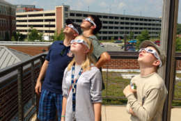 The Wolin family watches the eclipse from Fort Belvoir. (Courtesy WTOP listener)