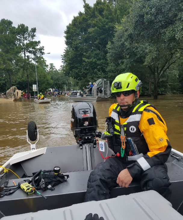 The team from Fairfax County's Virginia Task Force 1 rescued six people and two pets Wednesday. 
(Courtesy Virginia Task Force 1 via Twitter)