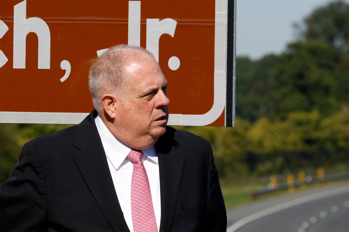Maryland Gov. Larry Hogan says there's "no magic" to the timing of his move to dedicate the ICC in former Gov Robert Ehrlich's name. "It was the right thing to do." (WTOP/Kate Ryan)