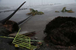 FAJARDO, PUERTO RICO - SEPTEMBER 06: Debris is seen during a storm surge near the Puerto Chico Harbor during the passing of Hurricane Irma on September 6, 2017 in Fajardo, Puerto Rico. The category 5 storm is expected to pass over Puerto Rico and the Virgin Islands today, and make landfall in Florida by the weekend. (Photo by Jose Jimenez/Getty Images)