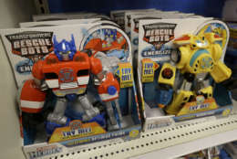 Transformers toys are displayed at a Target Store in Colma, Calif., Thursday, Nov. 28, 2013. Instead of waiting for Black Friday, which is typically the year's biggest shopping day, more than a dozen major retailers are opening on Thanksgiving day this year. (AP Photo/Jeff Chiu)