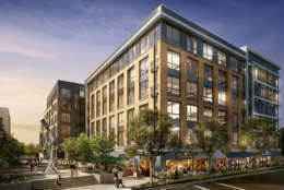 Renderings of the 243-unit Central apartment building in downtown Silver Spring. The six-story building includes a pool, lounge, 24-hour fitness center, pet spa, library, outdoor terraces and a 24/7 concierge. (Courtesy Grosvenor Americas)