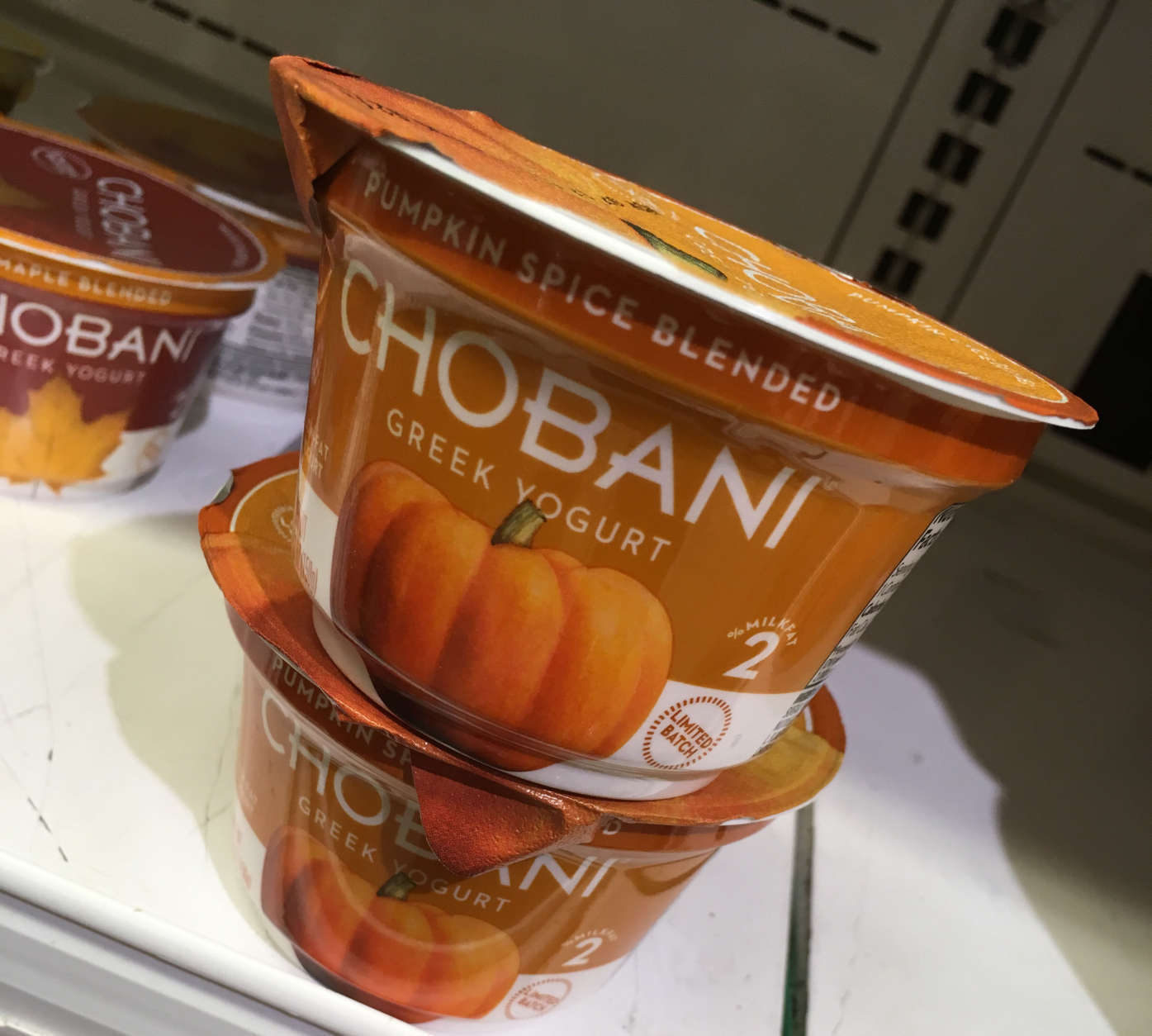 "Pumpkin spice blended" Chobani brand Greek yogurt. (WTOP/Jack Moore)