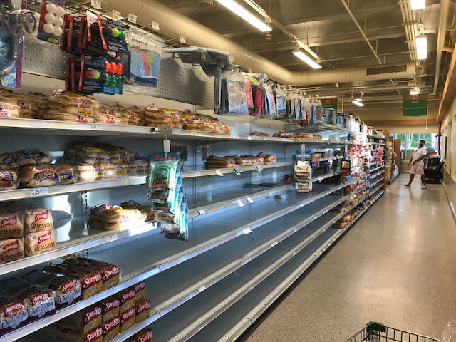 Store shelves at Publix Supermarket in South Beach are nearly empty. (WTOP/Steve Dresner)