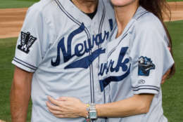 Frank Vincent and Danielle Staub attend a celebrity softball game between Hot 97 &amp; Kiss-FM hosted by the Newark Bears in Newark, New Jersey, Tuesday, June 23, 2009. (AP Photo/Charles Sykes)