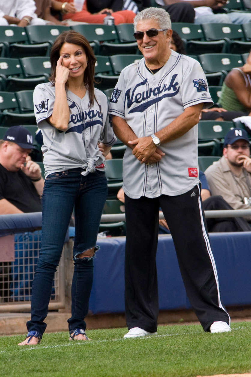 Danielle Staub and Frank Vincent attend a celebrity softball game between Hot 97 &amp; Kiss-FM hosted by the Newark Bears in Newark, New Jersey, Tuesday, June 23, 2009. (AP Photo/Charles Sykes)
