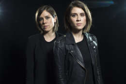 In this May 12, 2016 photo, Sara Quin, left, and Tegan Quin, of the Canadian singing duo Tegan and Sara, pose for a portrait in New York. The sisters released their eighth album, “Love You to Death,” in June and will launch an international tour this fall. (Photo by Scott Gries/Invision/AP)