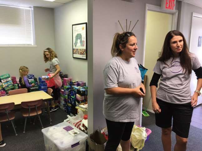 When escaping storms or floodwaters, some personal care supplies may slip off the list of important things to grab when life and limb are at risk. A local organization has rallied community members to help fill that void for Texas storm victims. (WTOP/Liz Anderson)
