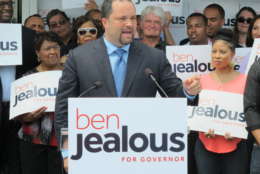 Former NAACP chairman Ben Jealous announces his campaign for governor of Maryland during a rally in Baltimore, Wednesday, May 31, 2017. Jealous wills seek the Democratic nomination. (AP Photo/Brian Witte)