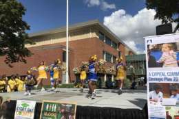 Cheerleaders from Plummer Elementary School performed during Saturday's block party. (WTOP/Dick Uliano) 