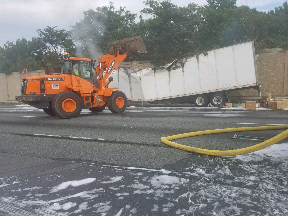 Howard County Fire crews fight a truck fire on Southbound Interstate 95 on Friday, Sept. 22, 2017. (Courtesy Maryland State Highway Administration)
