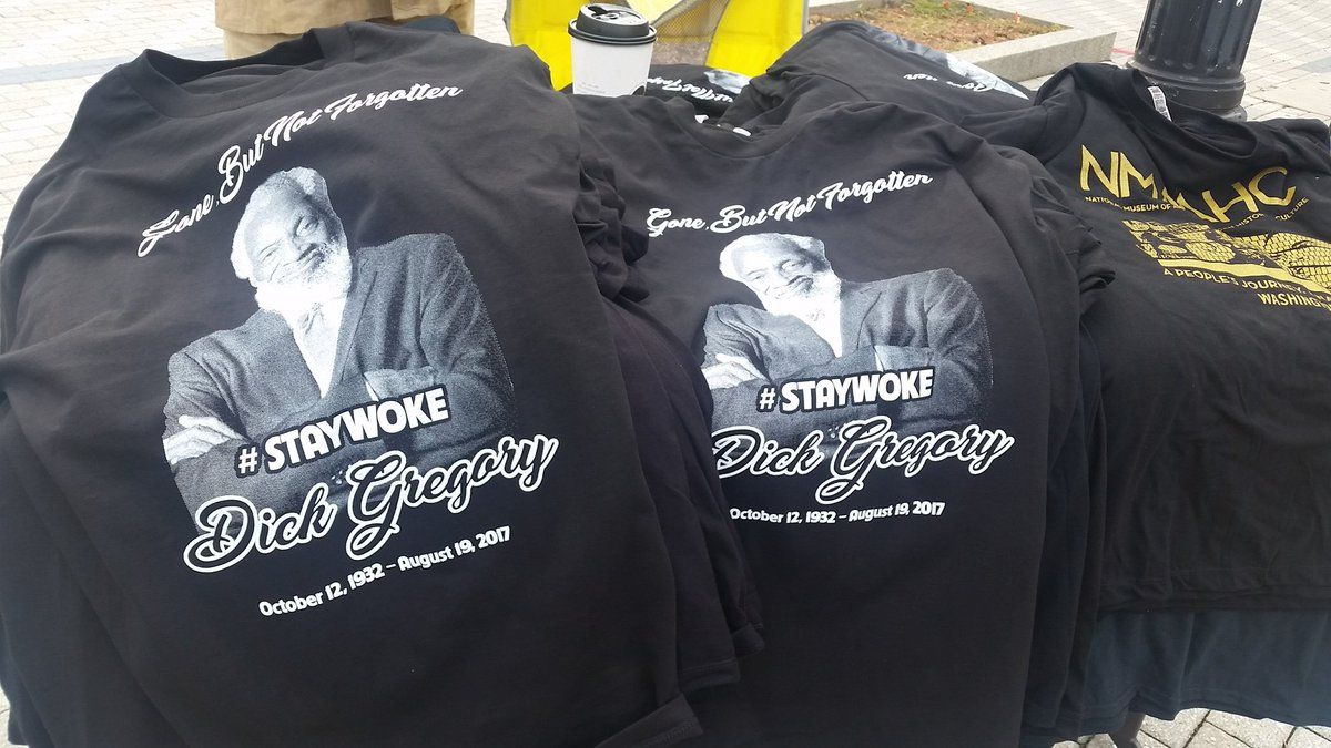 T-shirts honoring Dick Gregory. (WTOP/Kathy Stewart) 