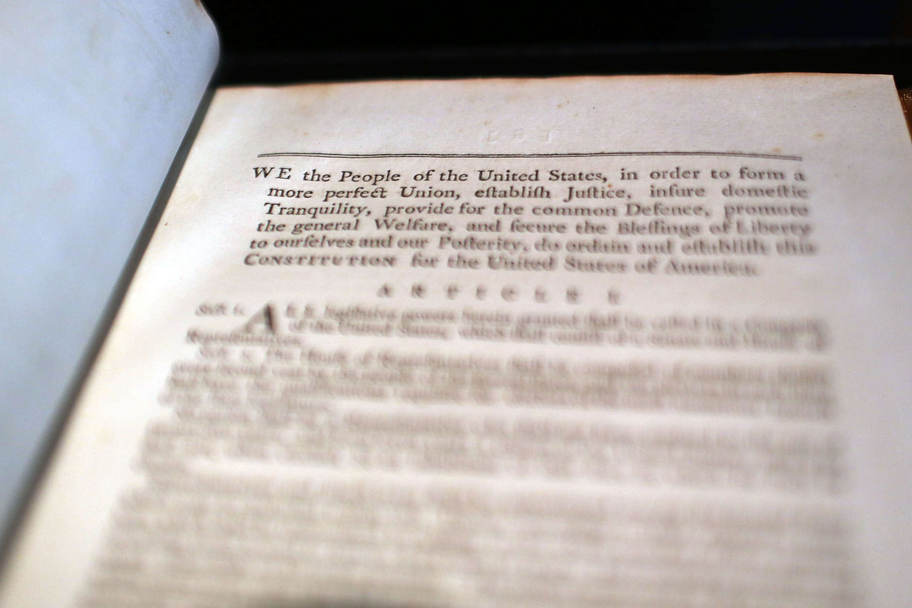 NEW YORK, NY - JUNE 15:  A copy of former President George Washington's personal copy of the Constitution and Bill of Rights is displayed at Christie's auction house on June 15, 2012 in New York City. The artifact, which is signed and has notes by Washington, will be put up for auction on June 22 and is expected to sell for $2 million to $3 million.  (Photo by Spencer Platt/Getty Images)