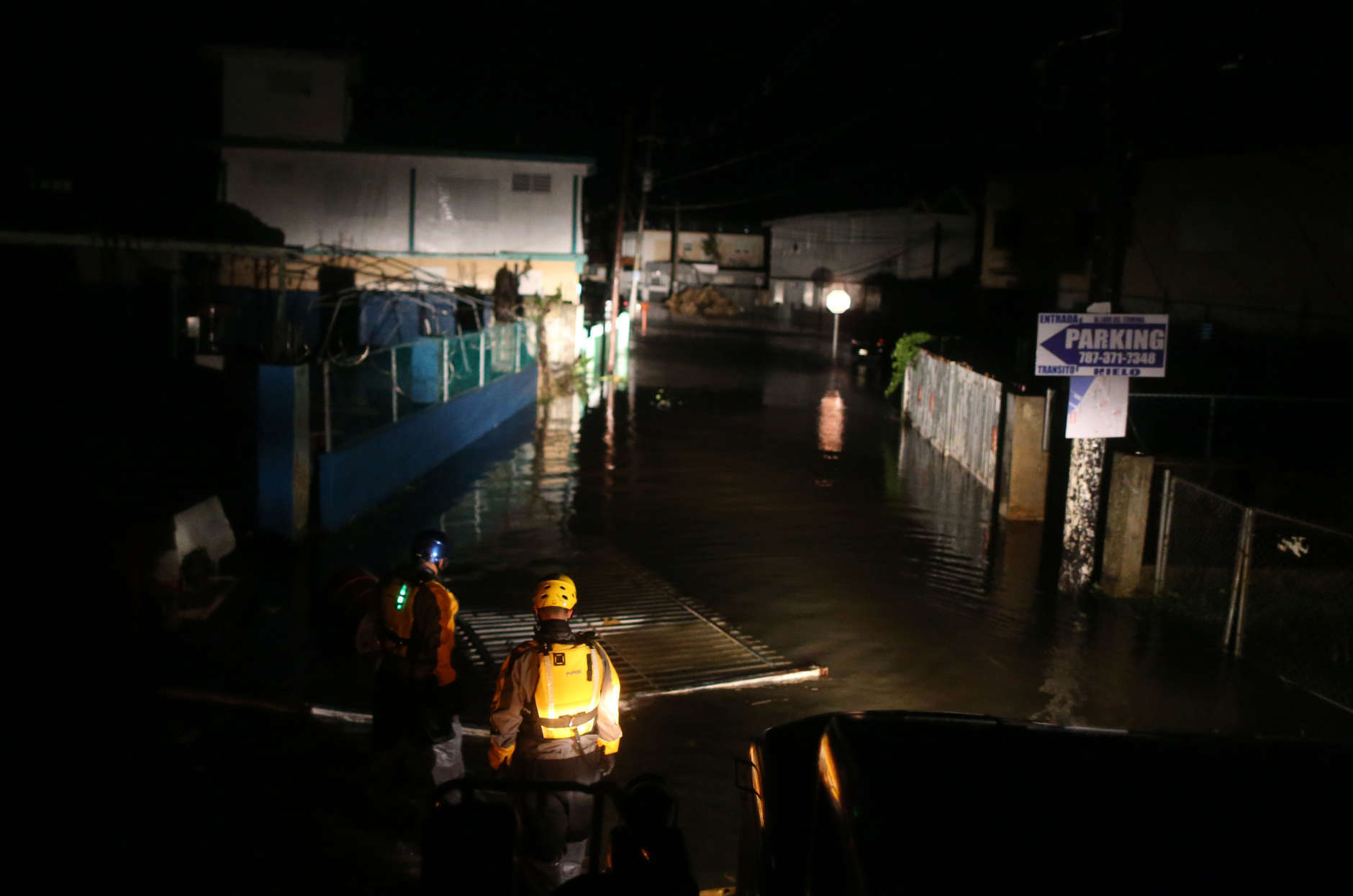 FAJARDO, PUERTO RICO - SEPTEMBER 06: A rescue team from the local emergency management agency inspects flooded areas after the passing of Hurricane Irma on September 6, 2017 in Fajardo, Puerto Rico. The category 5 storm is expected to pass over Puerto Rico and the Virgin Islands today, and make landfall in Florida by the weekend. (Photo by Jose Jimenez/Getty Images)
