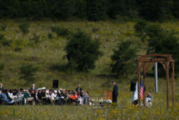 SHANKSVILLE, PA - SEPTEMBER 10: Visitors listen to speakers at the groundbreaking of the Tower Of Voices at the Flight 93 National Memorial on the 16th Anniversary ceremony of the September 11th terrorist attacks, September 10, 2017 in Shanksville, PA. United Airlines Flight 93 crashed into a field outside Shanksville, PA with 40 passengers and 4 hijackers aboard on September 11, 2001. (Photo by Jeff Swensen/Getty Images)