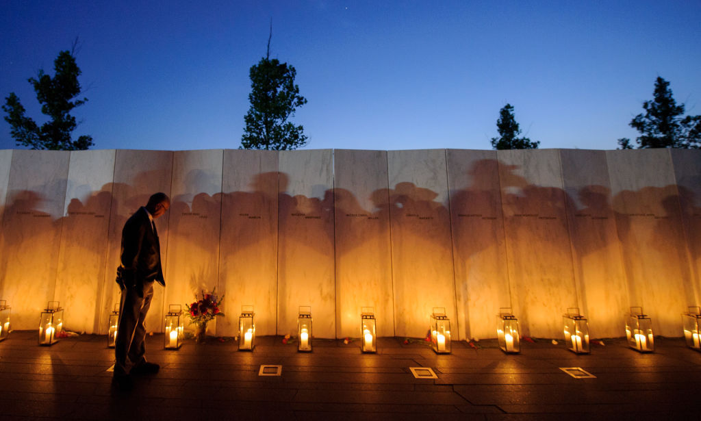 SHANKSVILLE, PA - SEPTEMBER 10: A man pauses before a name on the wall during the Flight 93 National MemorialÕs annual Luminaria on the eve of 16th Anniversary ceremony of the September 11th terrorist attacks, September 10, 2017 in Shanksville, PA. United Airlines Flight 93 crashed into a field outside Shanksville, PA with 40 passengers and 4 hijackers aboard on September 11, 2001. (Photo by Jeff Swensen/Getty Images)