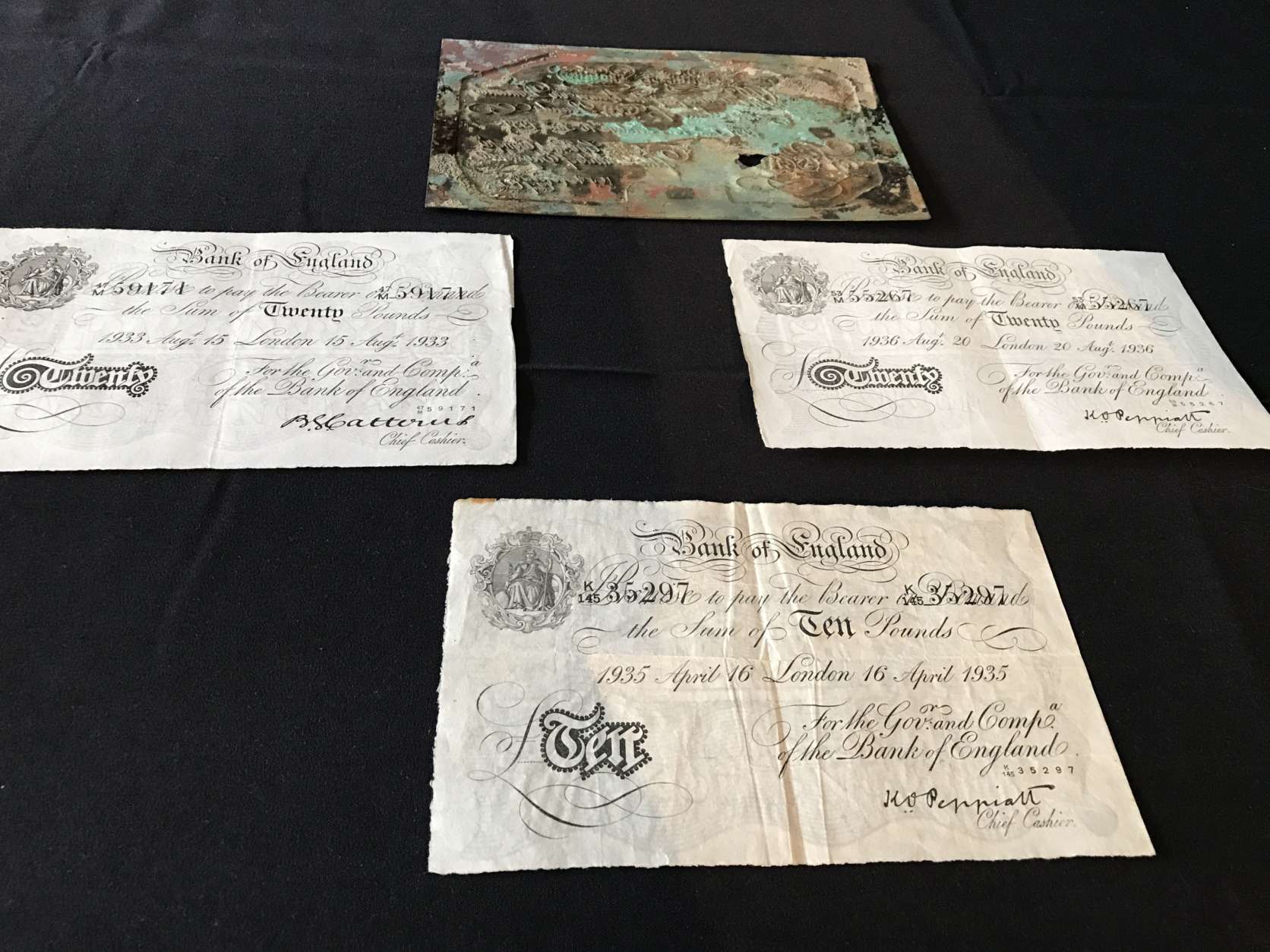 Forged British currency plates and notes, created by master Jewish forgers in concentration camps, were part of a German effort not only to fund intelligence activity, but also to destroy the British currency. The Nazis had told their prisoners that they would spare the prisoners' lives if they created the forgeries. (WTOP/Ginger Whitaker)