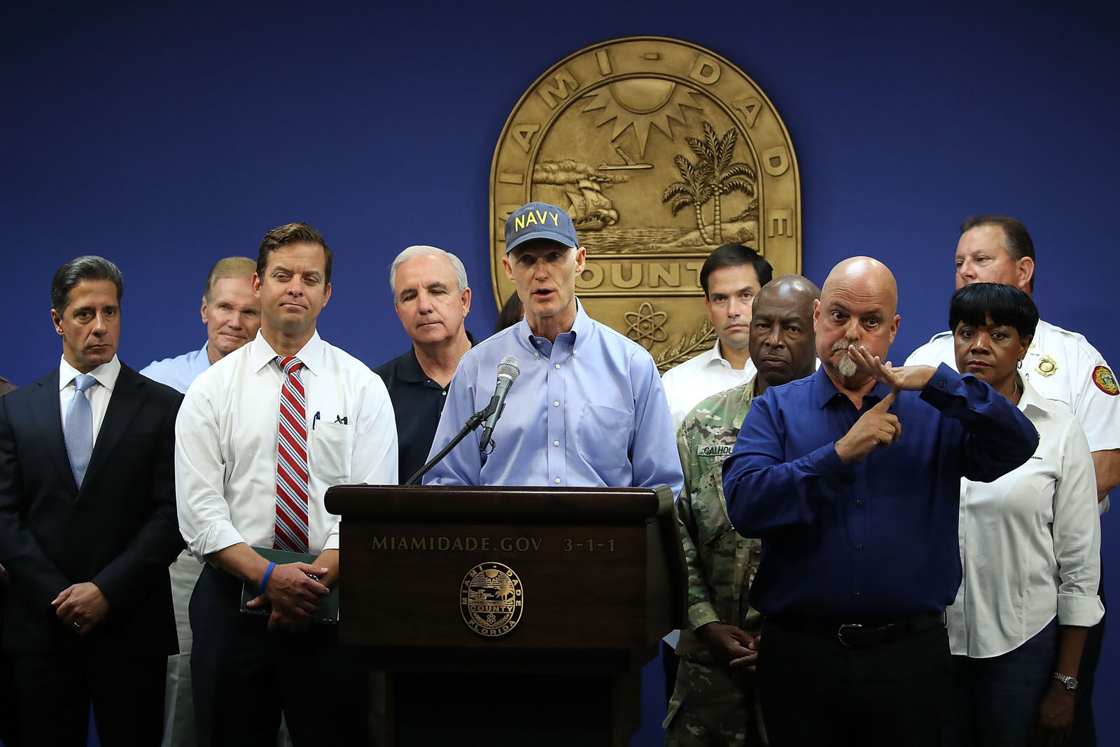 Florida Governor Rick Scott gives an update to the media regarding Hurricane Irma on Sept. 6, 2017 in Doral, Florida. It's still too early to know where the direct impact of the hurricane will take place but the state of Florida is in the area of possible landfall.  (Photo by Mark Wilson/Getty Images)