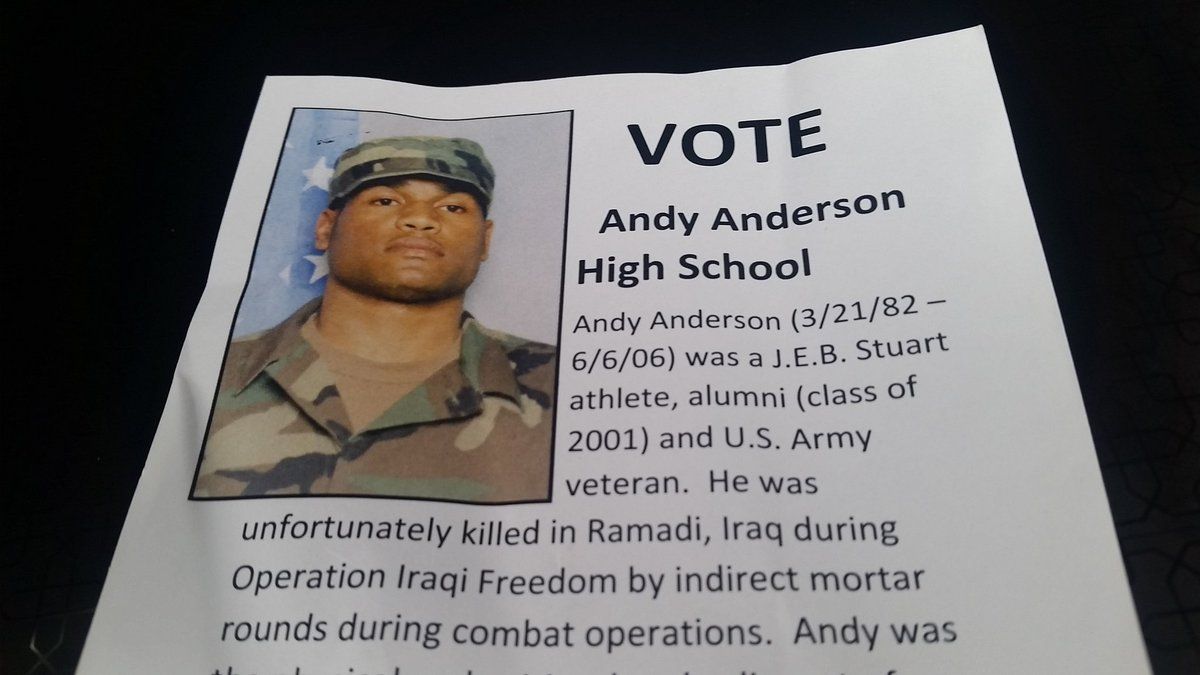 Fallen Army Cpl. Andy Anderson's name is one of the 70 names on the ballot. (WTOP/Kathy Stewart) 