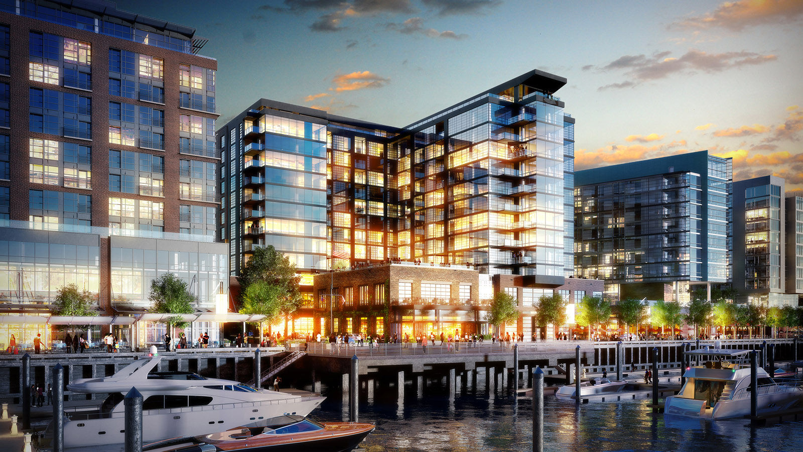 This image shows a view of the VIO condo building, one of two condominiums constructed as part of Phase 1 of The Wharf. (Courtesy PN Hoffman)