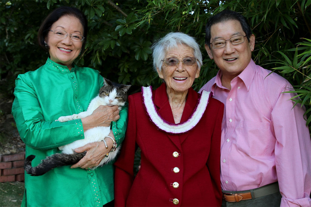 Sen. Mazie Hirono, D-Hawaii, with her beloved cat Hemic. Hemic was adopted from a local animal shelter and is 20 years old (or older!) He stays in Hawaii with the senator’s mother and husband (pictured here). (Courtesy Humane Rescue Alliance).