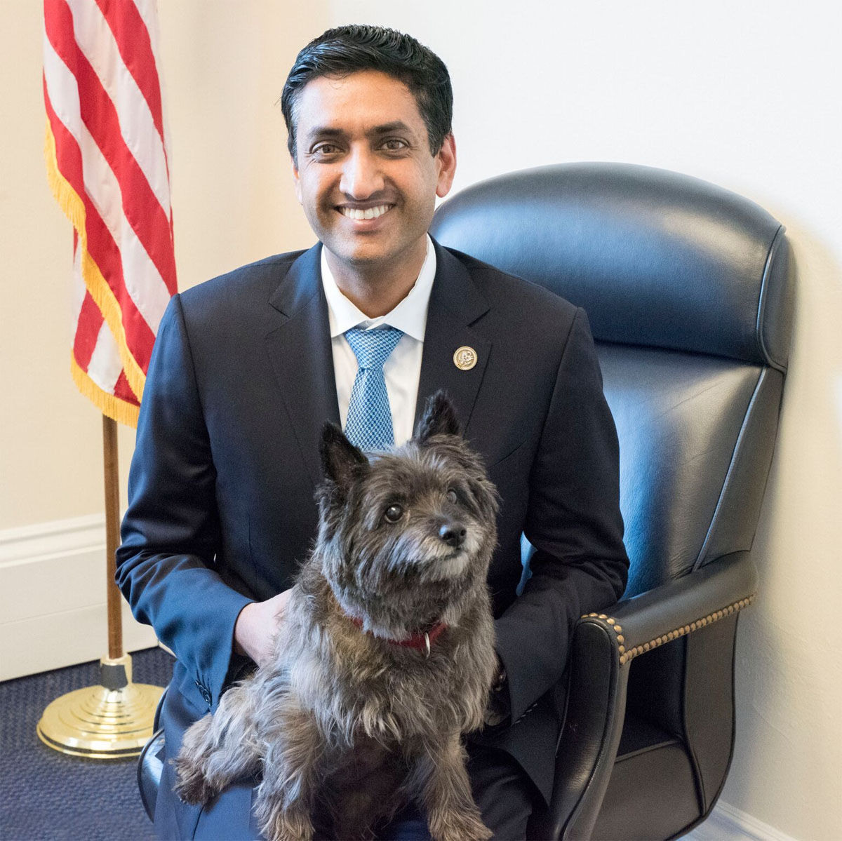 Rep. Ro Khanna, D-Pa., and his scheduler Angela’s dog, Jillian. Little Jillian runs the show when she’s in the office and is known to be the office greeter. (Courtesy Humane Rescue Alliance)