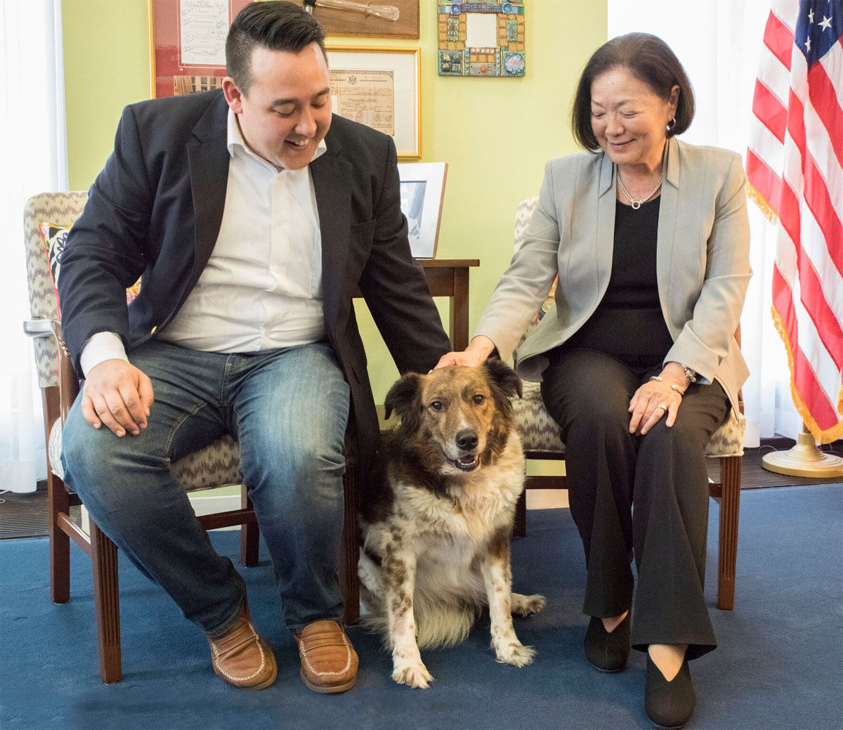 Sen. Mazie Hirono, D-Hawaii, and staffer Anthony’s dog, Beacon. Beacon was adopted a few years ago when he caught his dad’s eye while he was accompanying D.C. Council member Mary Cheh on a tour of the New York Avenue Adoption Center. (Courtesy Humane Rescue Alliance)