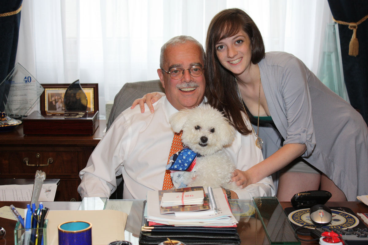 Rep. Gerry Connolly's dog, Abigail Adams, in his Capitol Hill office. Connolly has had Abigail for six years. She accompanies him to the office often and is frequently on the campaign trail. (Courtesy Humane Rescue Alliance)