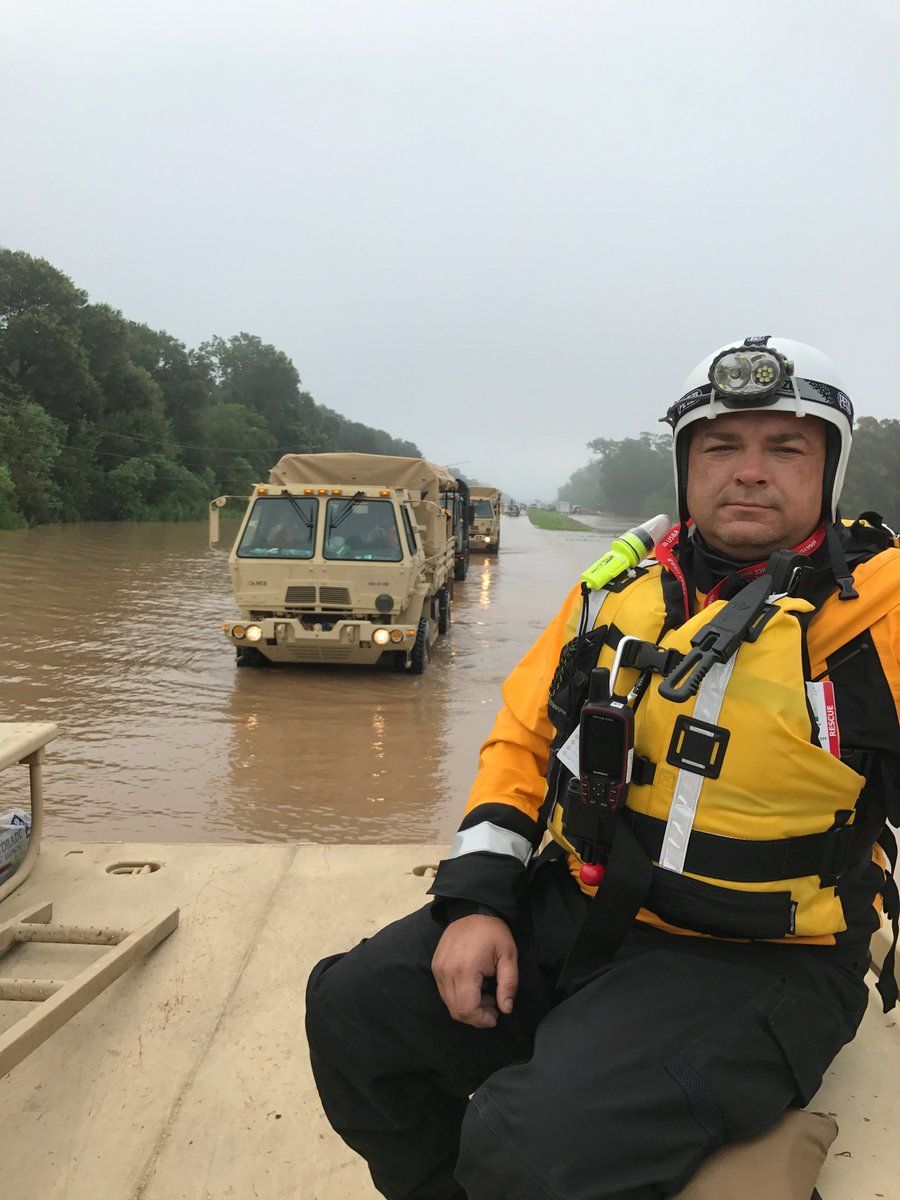 Maryland Task Force 1 is working with the National Guard and other FEMA task force teams searching previously unexplored small communities in Brazoria County, Texas, which is south of Houston. (Courtesy Montgomery County Fire & Rescue Service)
