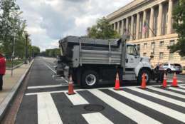 Vehicle barriers seal off the National Mall on Sept. 16, 2017. WTOP/Dick Uliano)
