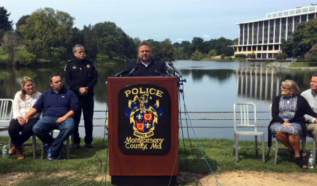 Tyler Tessier speaks at a Sept. 11 news conference. (Courtesy Montgomery County Police)