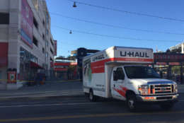 Photo shows a U-Haul moving truck in front of Nationals Stadium