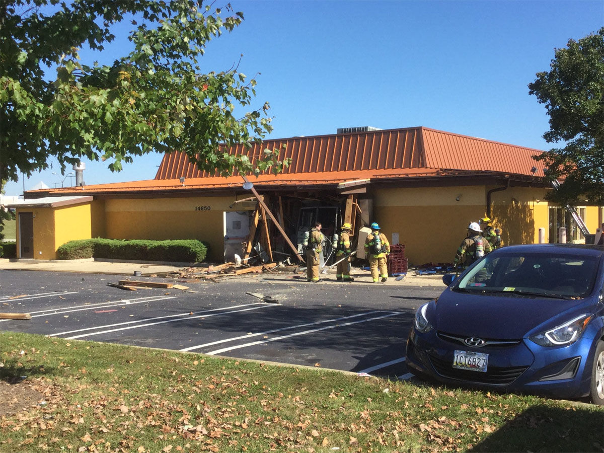 An explosion at a Laurel, Maryland, Olive Garden blew out the back wall of the restaurant and scattered debris. (Courtesy Laurel PIO)