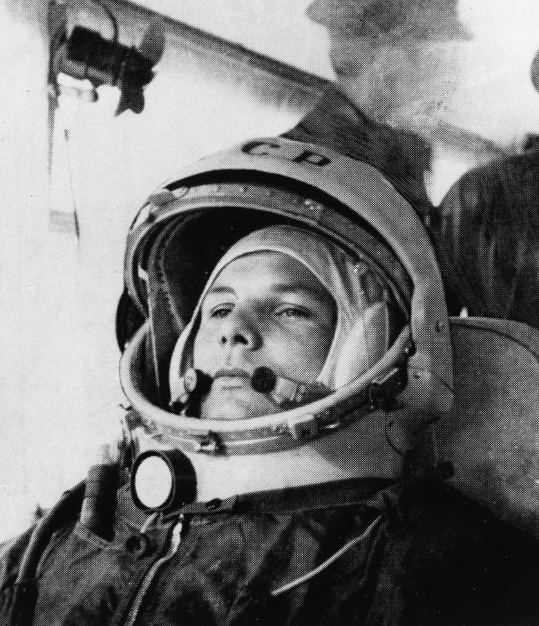 FILE - In this file undated photo, Soviet cosmonaut Major Yuri Gagarin, first man to orbit the earth, is shown in his space suit in this undated photo. On the 12th April 1961, the Russian cosmonaut became the first man in space when he orbited the Earth once during a 108 minute flight. Six decades after Sputnik opened the space era, Russia has struggled to build up on its Soviet-era space achievements and space research now ranks very low among the Kremlin's priorities. (AP Photo, File)